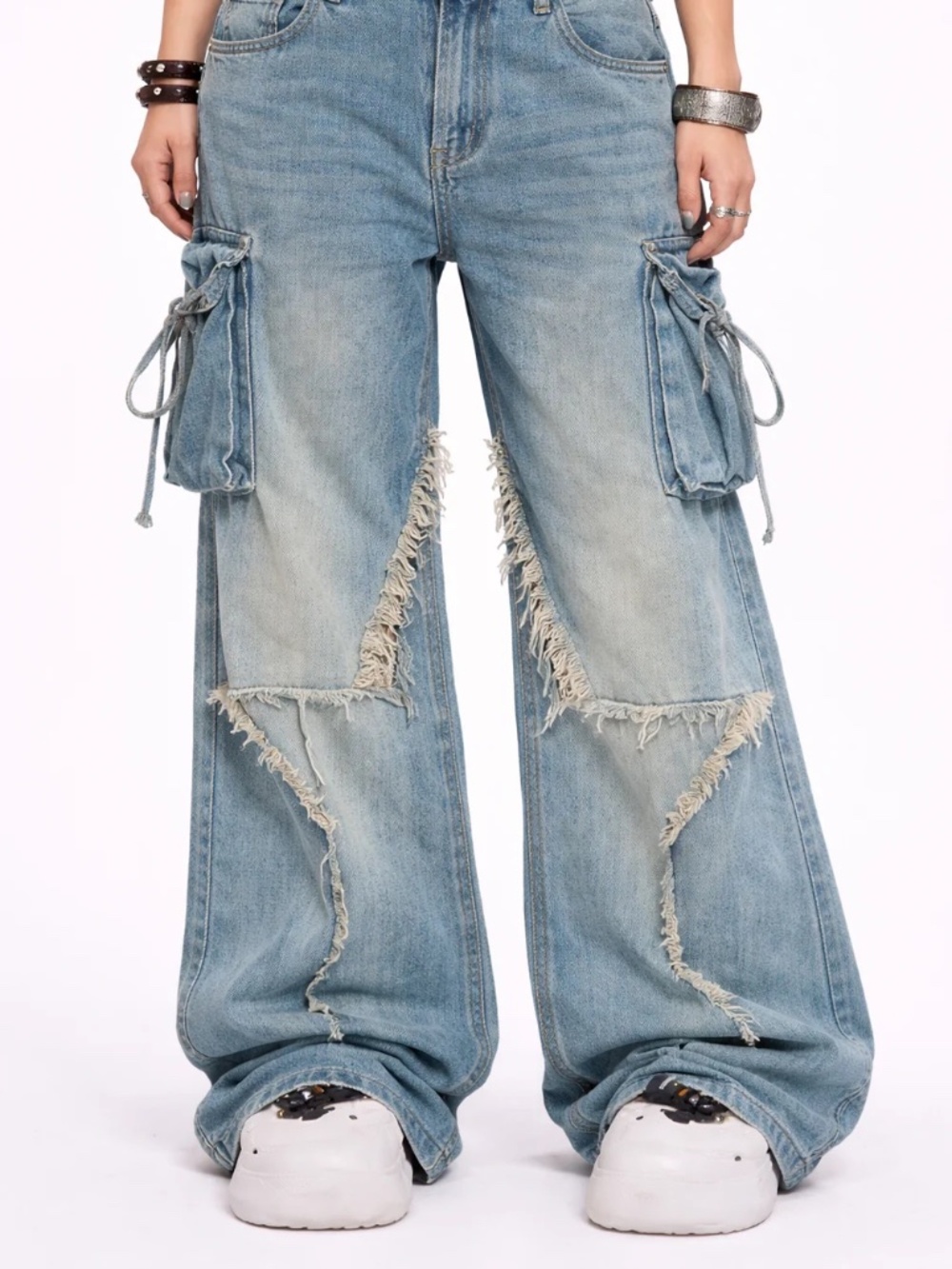 Patchwork Cargo Y2K Baggy Wide Leg Jeans Size M